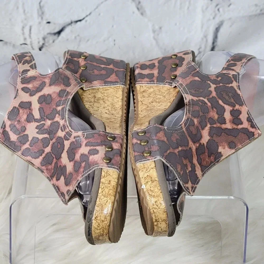 Jolimall Womens 9 Leopard Print Brown Wedge Summer Sandals Casual Comfy‎ Padded